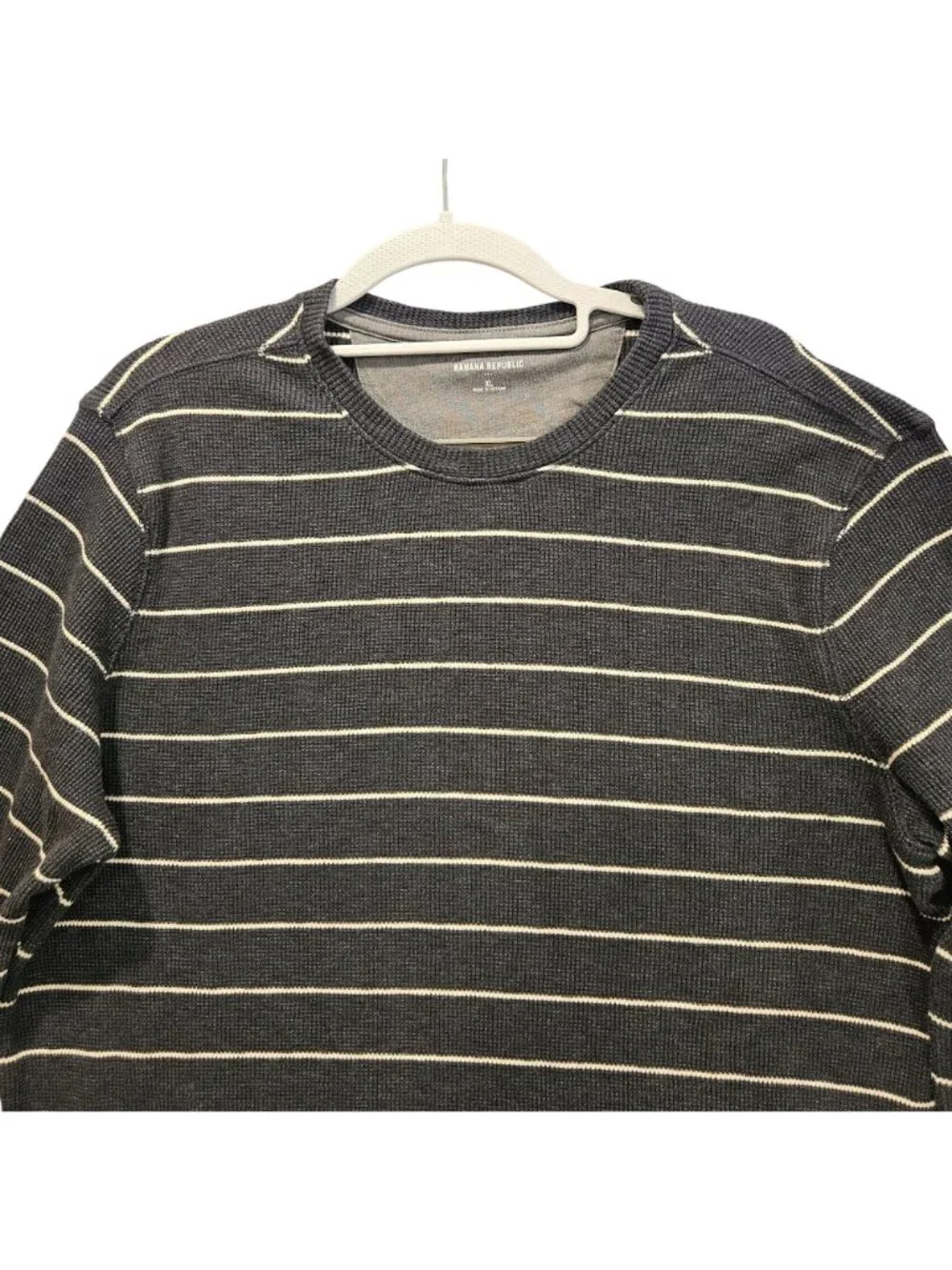 Banana Republic Pullover Mens XL Black White Stripe waffle knit crew neck casual